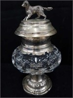 Crystal and silver canister with dog finial