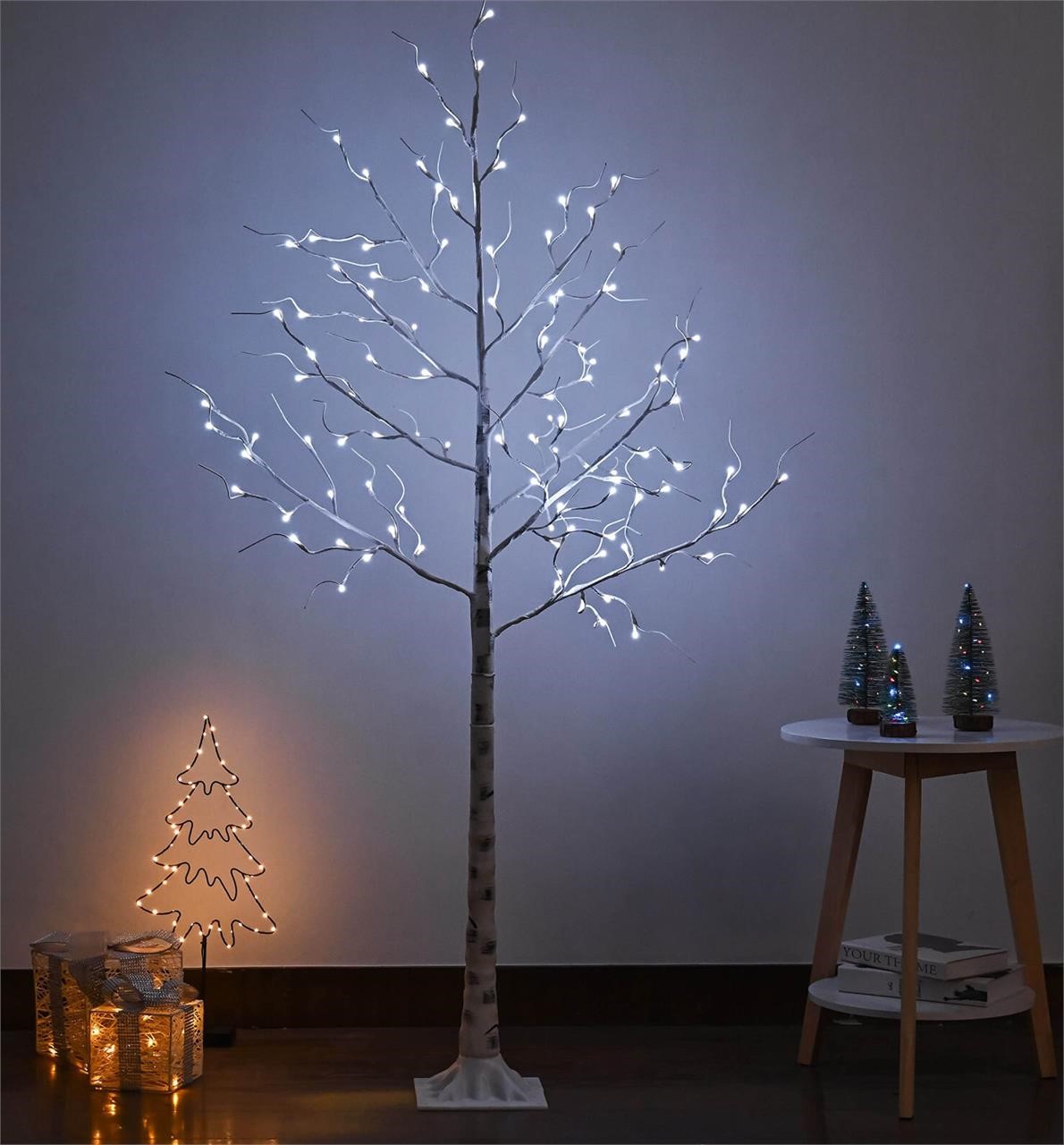6Ft Lighted Birch Twig Tree with LED String Lights