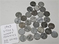 1943 Steel Wheat Pennies 30 Penny Coins