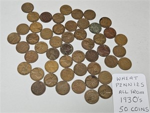 Wheat Pennies From 1930's 50 Penny Coins