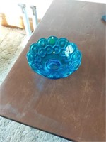 Blue thumb print bowl 4x7.5in