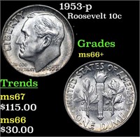 1953-p Roosevelt Dime 10c Grades GEM++ Unc