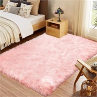 5x7 Pink Fluffy Rug Faux Sheepskin Fur Rug