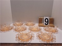 8 Pink Hocking Cups & Saucers