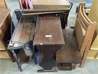 Vintage Card Table, (2) Wooden Fold Chairs, End
