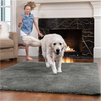 Soft Faux Fur Area Rug, 5x7 FT, Steel Gray