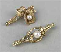 2 14K Gold & Pearl Brooches.