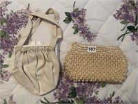 LINEN BAG AND BEADED CLUTCH