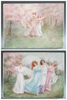 A group of 2 hand painted porcelain plaques.