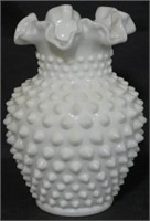 Milk Glass Hobnail Vase 6"