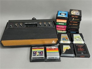 Vintage Atari 2600 Woodgrain Console w/ Games