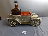 Metal car music box with decanter and 4 shot glass