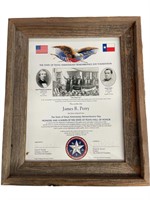 James R. Perry Original Cert. Texas Hall of Honor