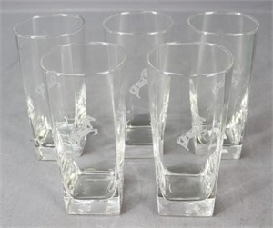 Etched Glassware w/Horse Pattern / 5 pc