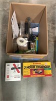 Box lot of office items including a Ever Ready