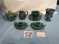 7 PIECE GREEN HOLLY & BERRY LEFTON CHINA