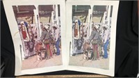 Set of 2 Cowboy prints by Jane Schonick, 1975