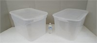 2 CLEAR TOTES W/LIDS - 1 HAS DAMAGED LID