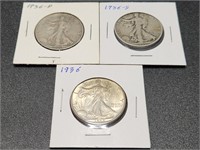 Three 1936 Walking Liberty Half Dollars