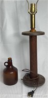 Antique Wooden Lamp & Glass Jug