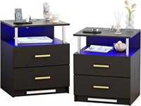 GloudMod Black Nightstand w/Drawers Set of 2