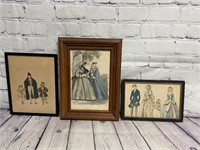 QTY 3 Victorian-Era Lithographs w/Color - Framed