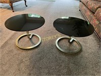 Pair of 20" Round Black Glass Side Tables - 13" hi