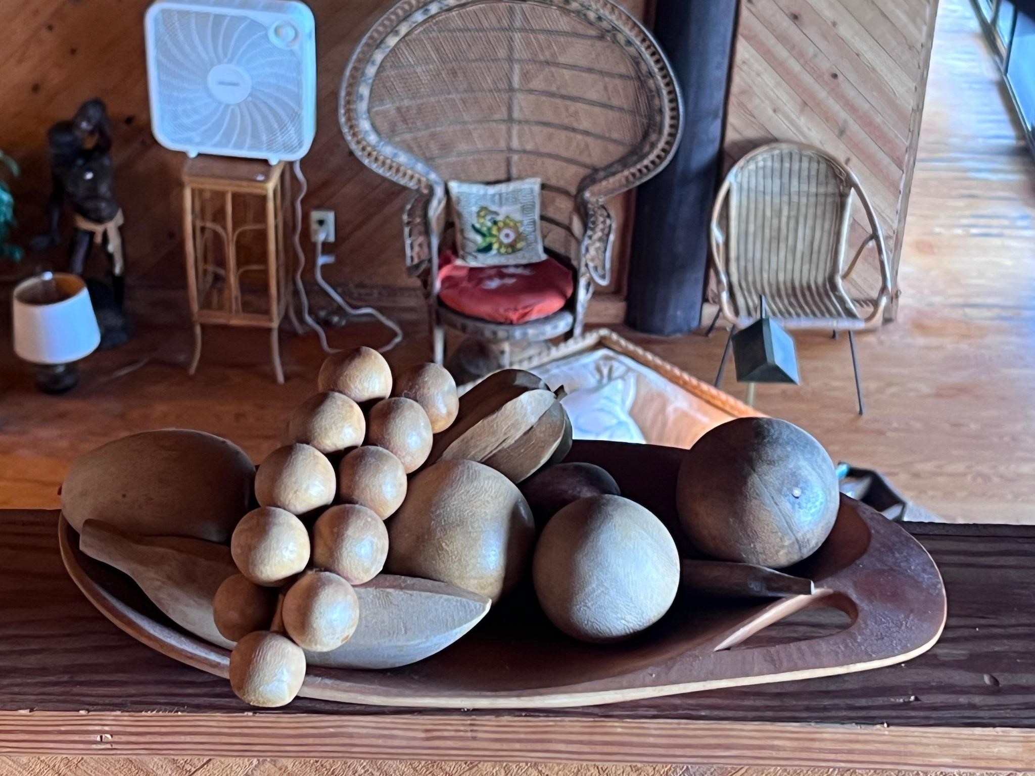 Mid century wooden bowl tray and fruit