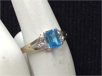 10k White Gold, Blue Topaz Diamond Ring