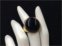 Large 14k Gold and Black Stone Ring