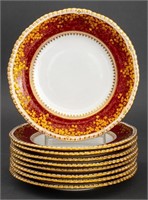 Mintons Red and Gilt Porcelain Dessert Plates, 8