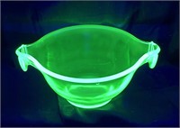 Art Deco Vaseline Green Double-Handle Mixing Bowl