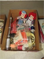 COLLECTION OF RAGGEDY ANNE DOLLS, SEWING ITEMS