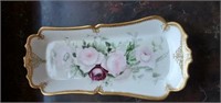 Pink rose motif tray approx 12 inches long