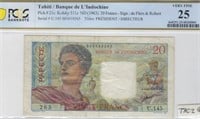 Tahiti Banque L'Indochine 20 Francs,PCGS 25. TACZ