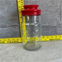 Decorative Round Clear Glass Canister w/Red Lid