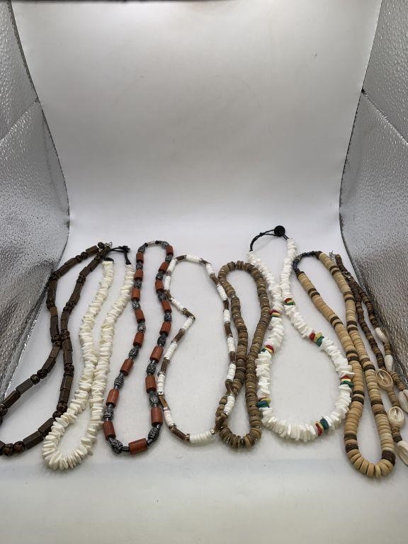 BEAD & SHELL NECKLACE LOT OF 8