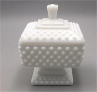 Fenton Hobnail Milk Glass Covered Compote