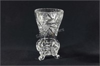 Hand Cut Bohemia Crystal Pinwheel Footed Vase