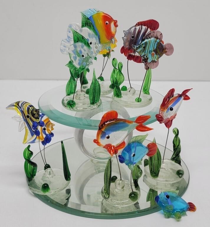 Blown Art Glass Colorful Ocean Fish Seaweed