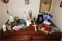 Lot, religious figurines, crucifixes, and