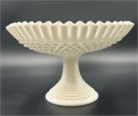 Large Fenton Milk Hobnail Crimp Cake Compote