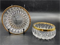 (2) Vintage Cut Crystal Bowls w/ Brass Rims