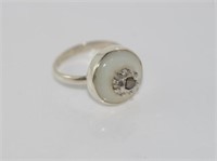Sterling silver, MOP and old cut diamond ring