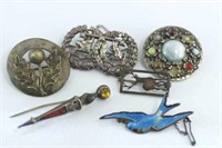 Vintage silver blue bird brooch