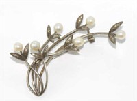 Sterling silver and pearl floral spray brooch