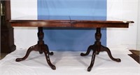 Double Pedestal Dining Room Table W/Two Leaves