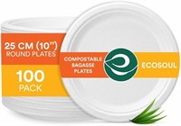 NEW $38 10" 100PK Compostable Pulp Moulded Plate