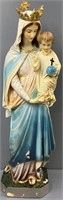 Painted Plaster Madonna & Child Christian Figure
