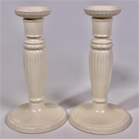 Pr. Wedgewood candlesticks, 4" base, 8" tall